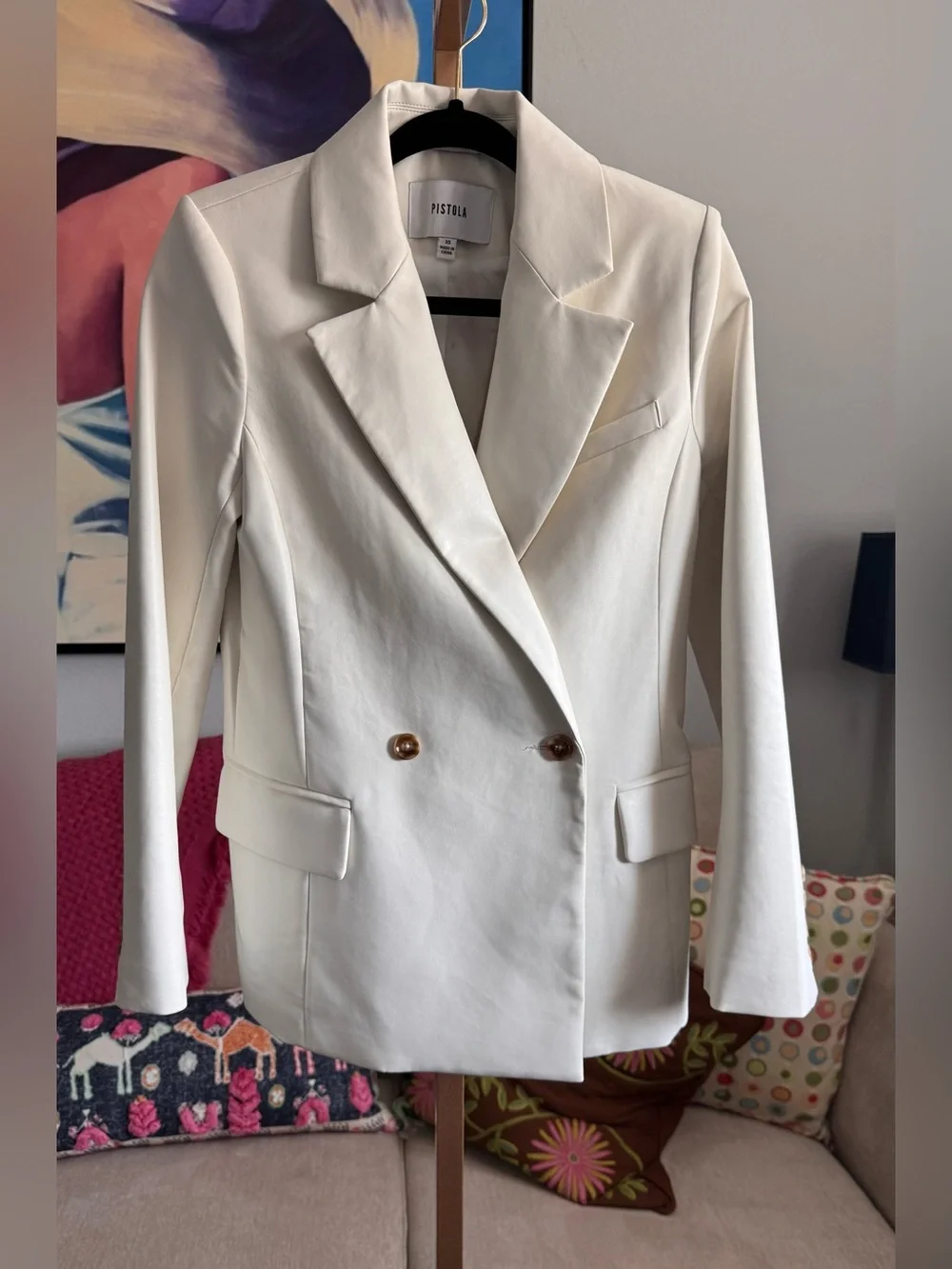 Pistola Joni Ivory Faux Leather Double-Breasted Blazer Size XS